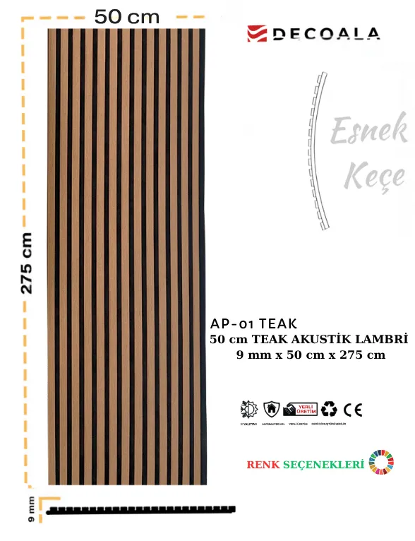 AKUSTİK DUVAR PANELİ 50x275 cm + Ücretsiz Kargo (AP-01-50) görseli 1