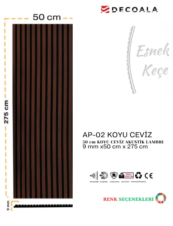 AKUSTİK DUVAR PANELİ 50x275 cm + Ücretsiz Kargo (AP-01-50) görseli 3