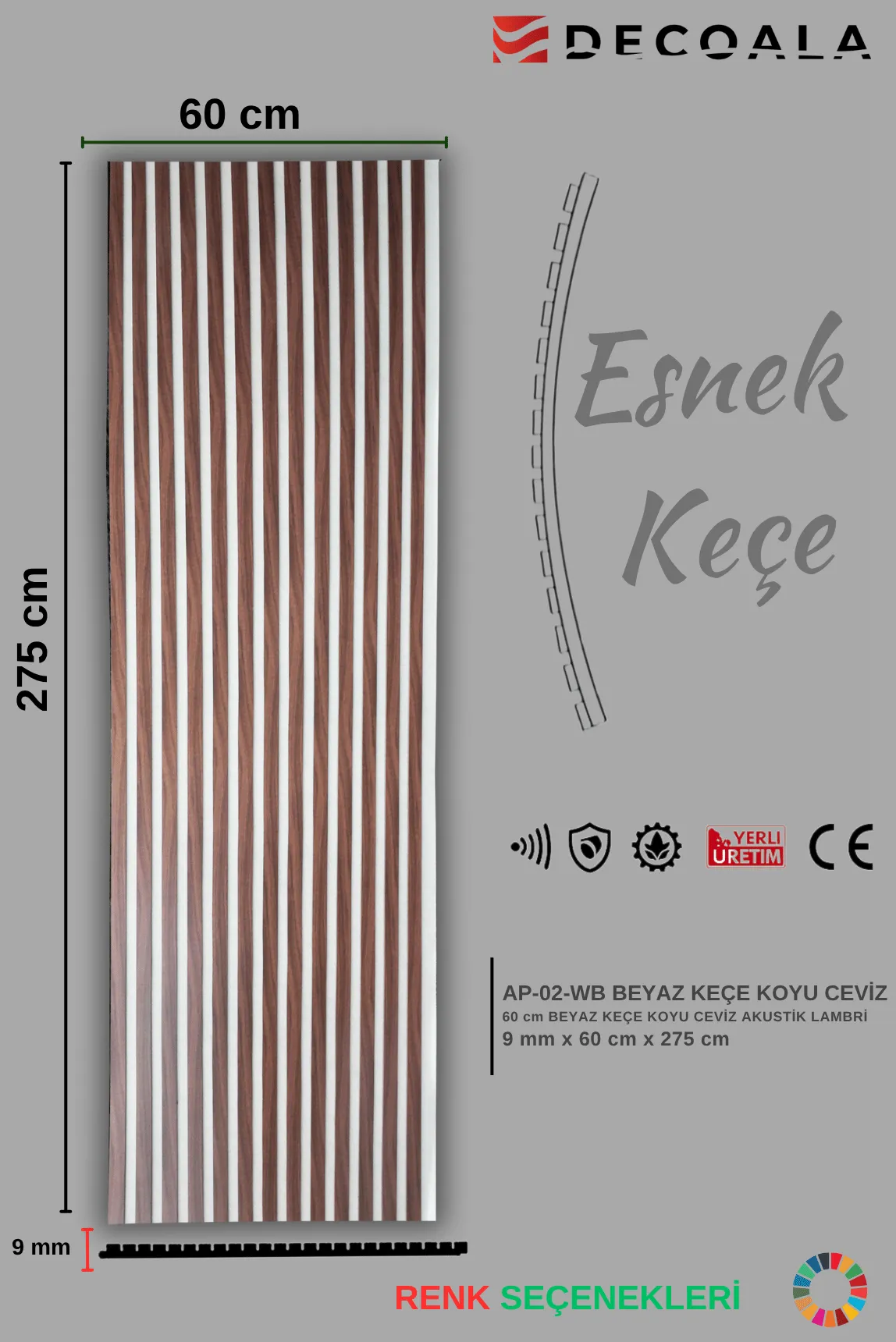 Akustik Duvar Paneli Beyaz Keçe 60x275 (AP-05-WB) görseli 4